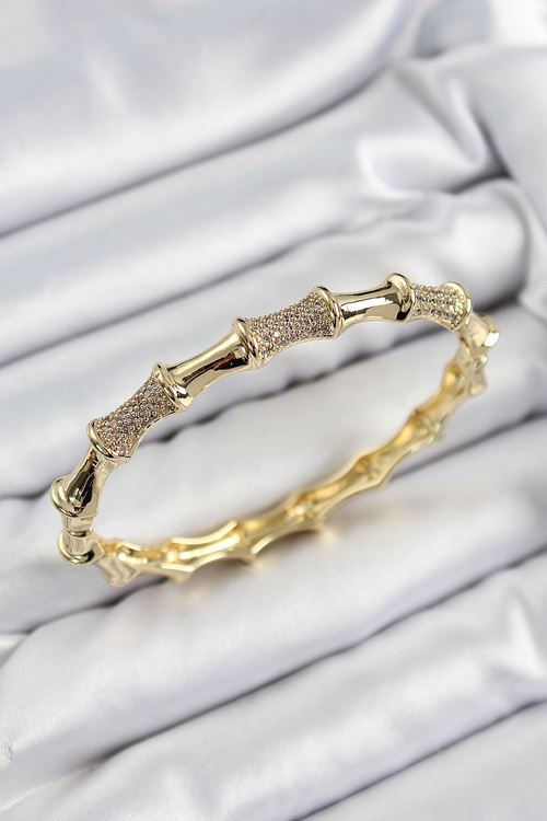 YRTCL Pirinç Zirkon Taşlı Kemik Model Gold Renk Vip Kadın Bileklik