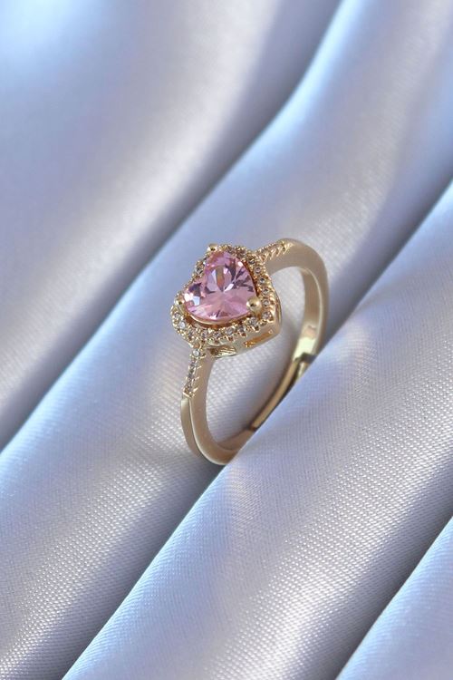 YRTCL Gold Renk Zirkon Taşlı Kalp Model Pirinç Charm Kadın Yüzük