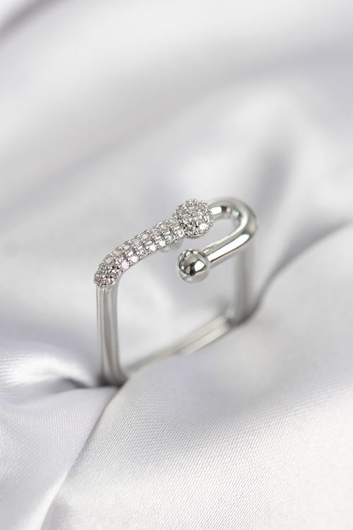 YRTCL Gümüş Renk Zirkon Taşlı Tifani Model Kare Kadın Yüzük