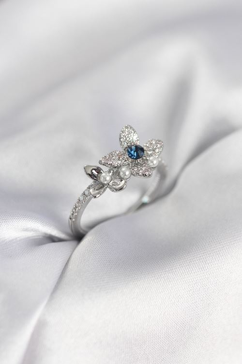 YRTCL Gümüş Renk Çiçek Model Zirkon Taşlı Kadın Yüzük