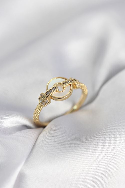 YRTCL Gold Renk Daire Form Sedef ve Zirkon Taşlı Kadın Yüzük