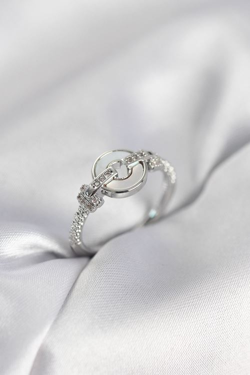 YRTCL Gümüş Renk Daire Form Sedef ve Zirkon Taşlı Kadın Yüzük