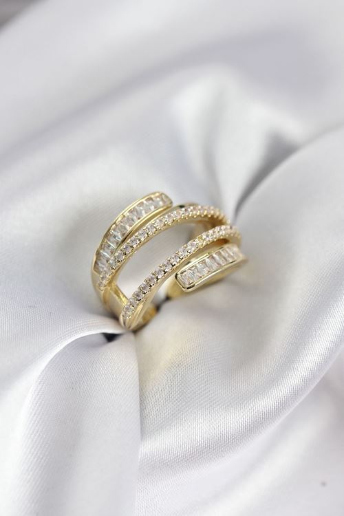 YRTCL Sarmal Zirkon Baget Taşlı Gold Renk Kadın Yüzük