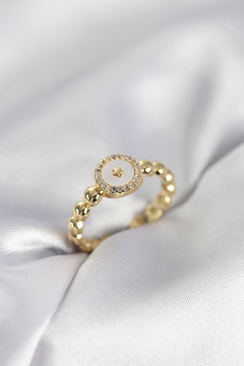 YRTCL Gold Renk Sedefli Yıldız Model Zirkon Taşlı Kadın Yüzük