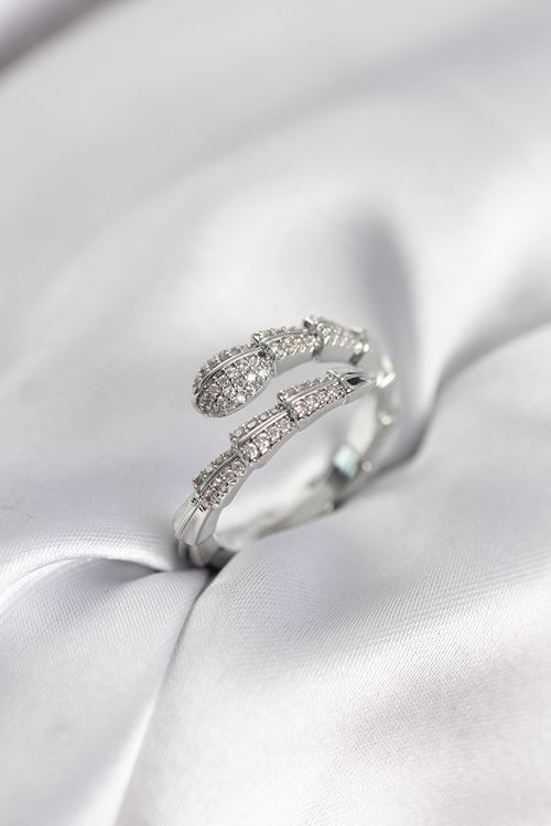 YRTCL Gümüş Renk Zirkon Taşlı Yılan Model Kadın Yüzük