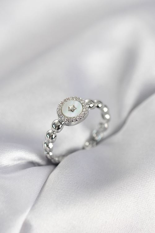YRTCL Gümüş Renk Sedefli Yıldız Model Zirkon Taşlı Kadın Yüzük