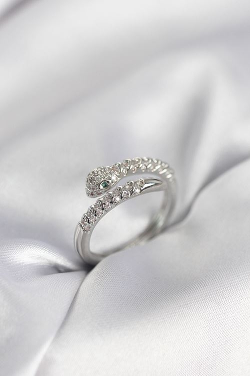 YRTCL Yılan Model Gümüş Renk Zirkon Taşlı Kadın Yüzük