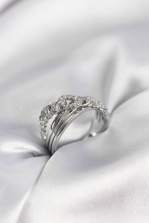 YRTCL Gümüş Renk Zirkon Taşlı Zincir Model Kadın Yüzük