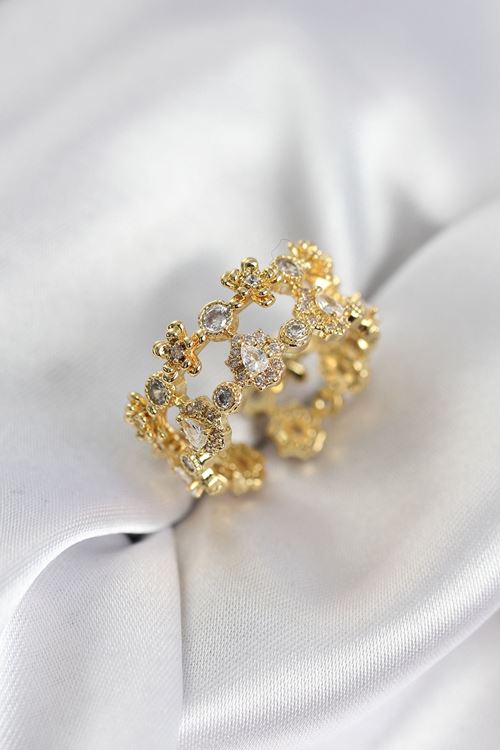 YRTCL Zirkon Taşlı 2'li Model Gold Renk Kadın Yüzük