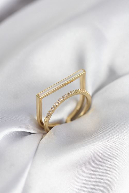 YRTCL Gold Renk Sedefli Zirkon Taşlı 2'li Kadın Yüzük