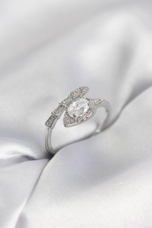 YRTCL Yılan Model Gümüş Renk Zirkon Taşlı Kadın Yüzük