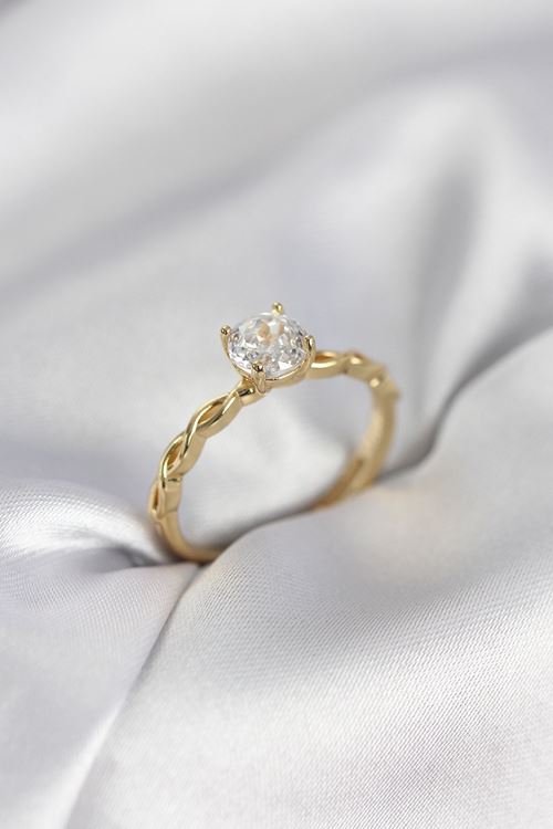 YRTCL Gold Renk Sarmal Zincir Model Tek Taş Model Zirkon Taşlı Kadın Yüzük