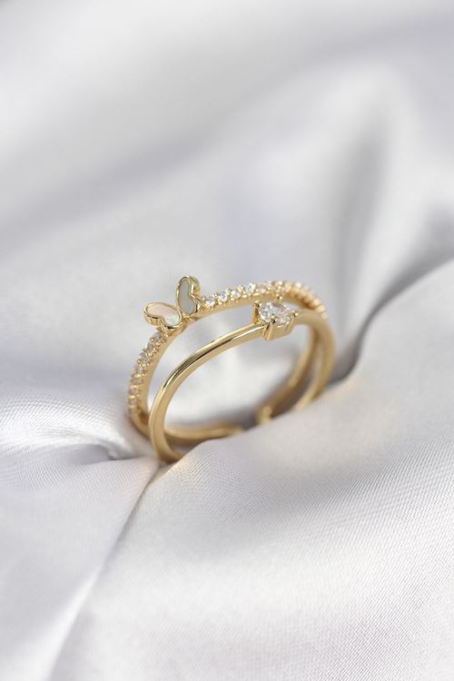 YRTCL Gold Renk 2'li Zirkon Taşlı Kelebek Model Kadın Yüzük