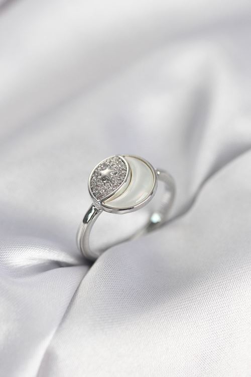 YRTCL Ay Yıldız Model Gümüş Renk Zirkon Taşlı Kadın Yüzük