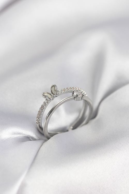 YRTCL Gümüş Renk 2'li Zirkon Taşlı Kelebek Model Kadın Yüzük