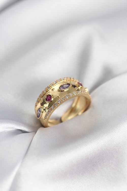 YRTCL Gold Renk Zirkon Taşlı Vintage Kadın Yüzük