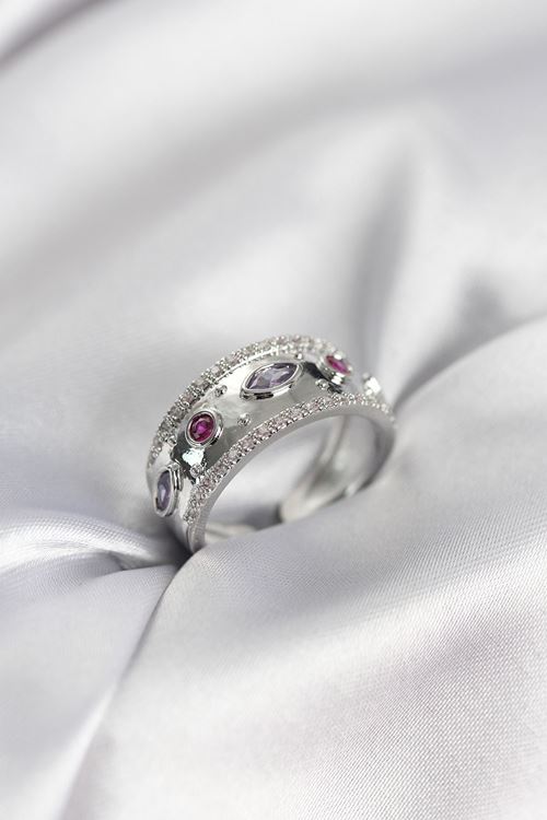 YRTCL Gümüş Renk Zirkon Taşlı Vintage Kadın Yüzük