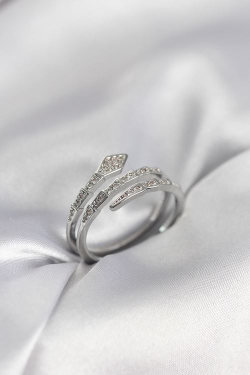 YRTCL Yılan Model Gümüş Renk Zirkon Taşlı Kadın Yüzük