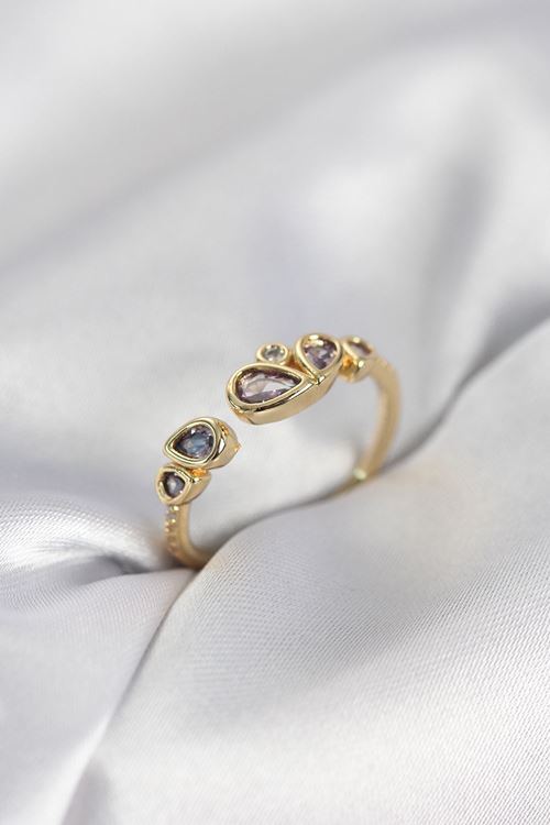 YRTCL Gold Renk Mor Damla Zirkon Taşlı Kadın Yüzük