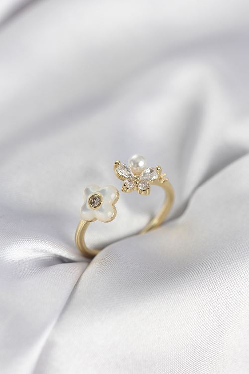 YRTCL Gold Renk Sedefli Çiçek Model Kadın Yüzük