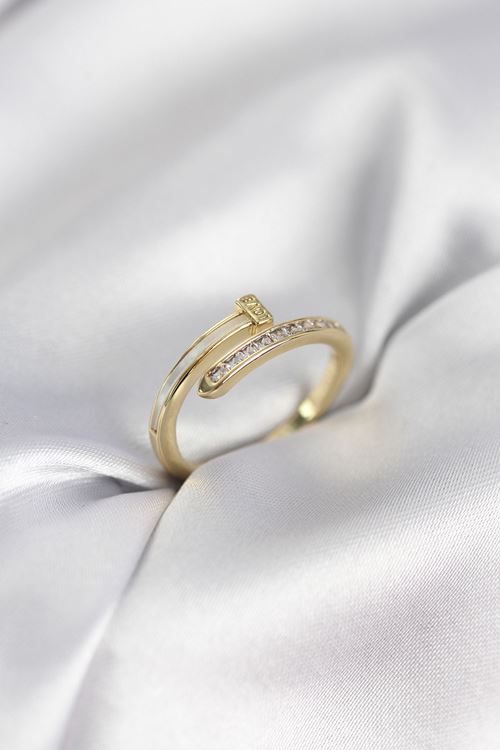 YRTCL Zirkon Taşlı Gold Renk Yassı Çivi Model Kadın Yüzük