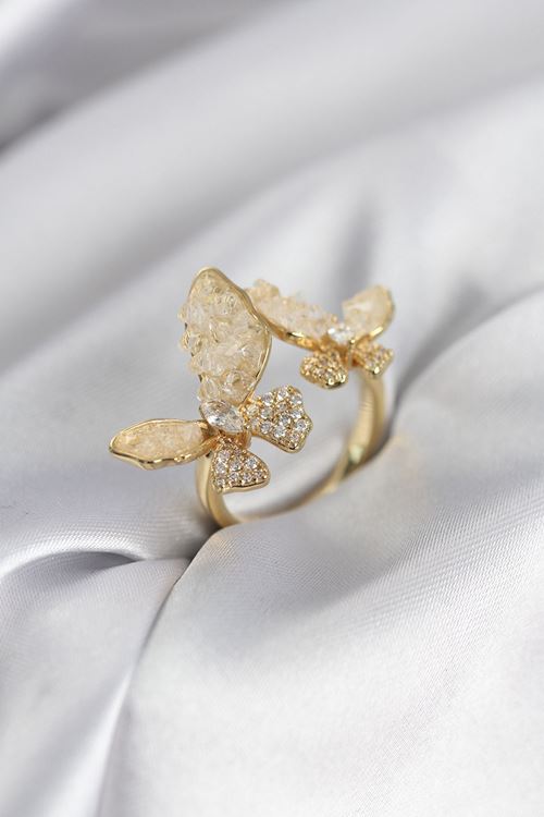 YRTCL Gold Renk Beyaz Kelebek Model Zirkon Taşlı Kadın Yüzük