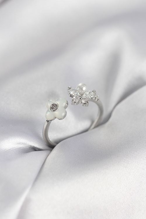 YRTCL Gümüş Renk Sedefli Çiçek Model Kadın Yüzük
