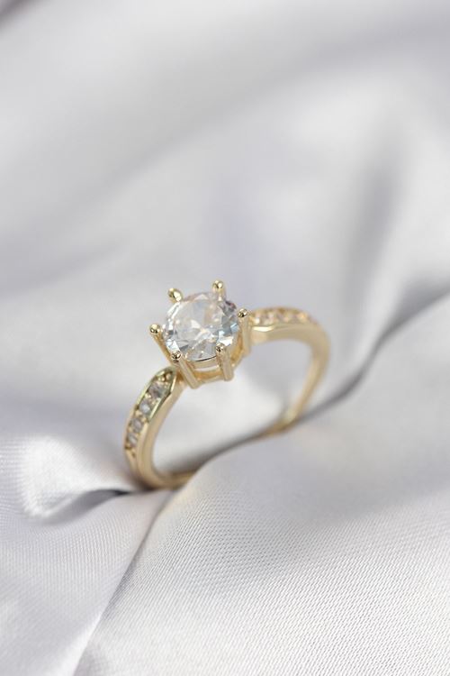 YRTCL Zirkon Taşlı Tek Taş Model Gold Renk Kadın Yüzük