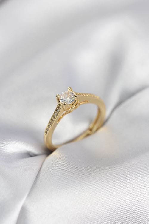 YRTCL Tek Taş Gold Renk Zirkon Taşlı Model Kadın Yüzük