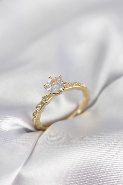 YRTCL Gold Renk Zirkon Taşlı Tek Taş Model Kadın Yüzük