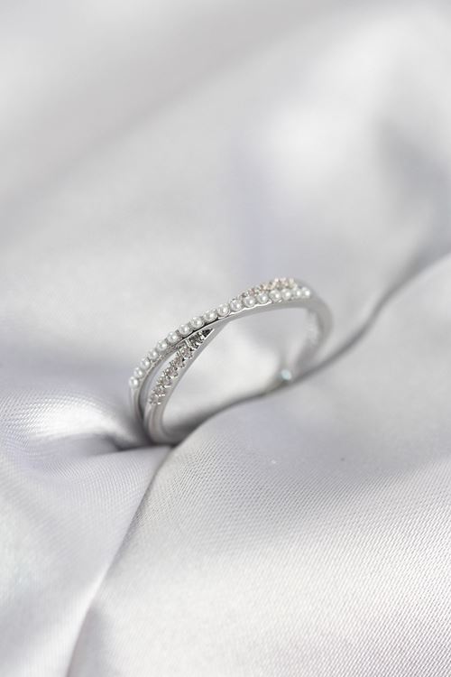 YRTCL İncili ve Zirkon Taşlı Gümüş Renk Kadın Yüzük