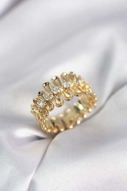 YRTCL Gold Renk Zirkon Taşlı Sıralı Damla Model Kadın Yüzük