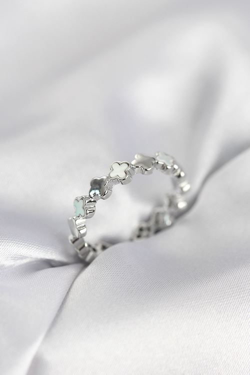 YRTCL Gümüş Renk Sedefli Yonca Model Kadın Yüzük