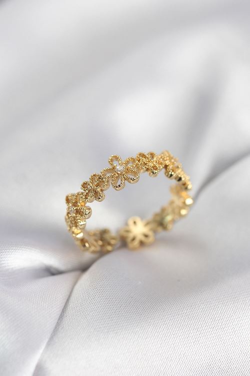 YRTCL Gold Renk Sıralı Çiçek Model Zirkon Taşlı Kadın Yüzük