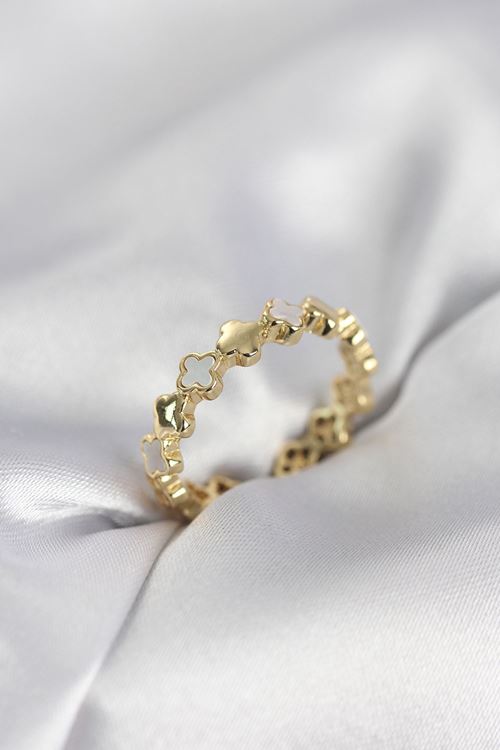 YRTCL Gold Renk Sedefli Yonca Model Kadın Yüzük