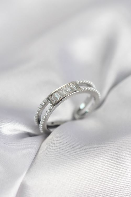 YRTCL Baget Zirkon Taşlı Gümüş Renk İncili Kadın Yüzük