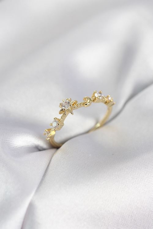 YRTCL Gold Renk Gece Temalı Zirkon Taşlı Kadın Yüzük