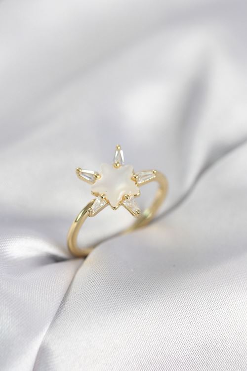 YRTCL Gold Renk Yıldız Model Sedefli Zirkon Taşlı Kadın Yüzük