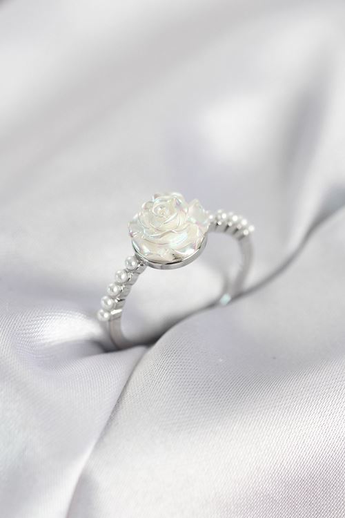 YRTCL Gümüş Renk Gül Model İncili Kadın Yüzük