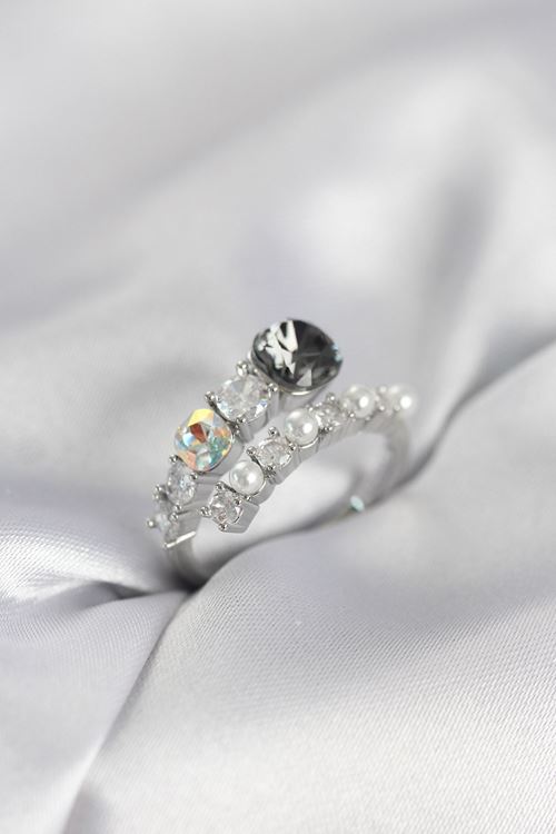 YRTCL Gümüş Renk Pirinç Zirkon Taşlı İncili Kadın Yüzük