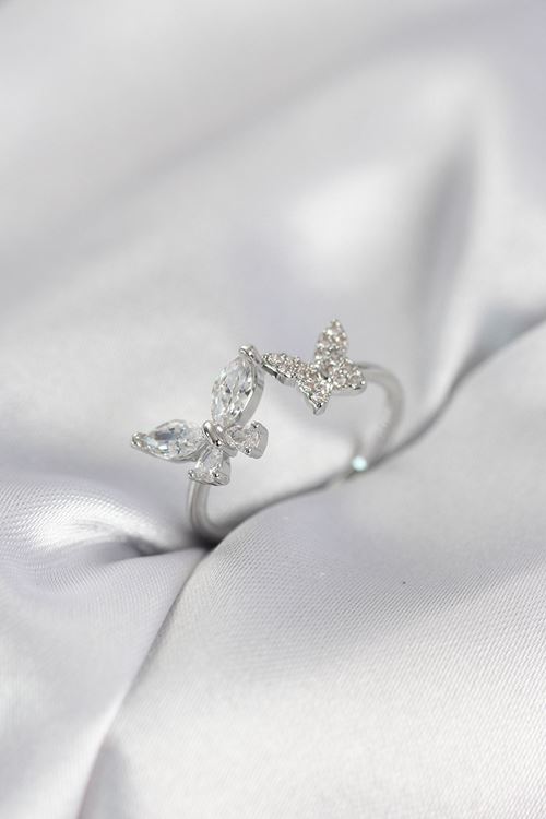 YRTCL Kelebek Model Zirkon Taşlı Gümüş Renk Kadın Yüzük