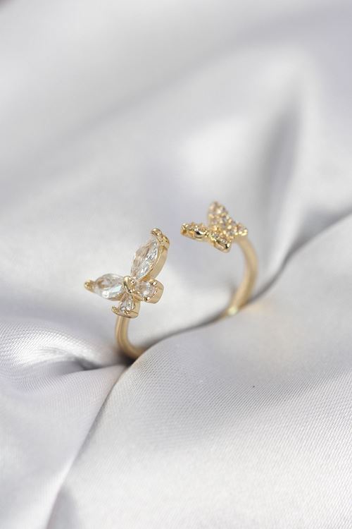 YRTCL Kelebek Model Zirkon Taşlı Gold Renk Kadın Yüzük