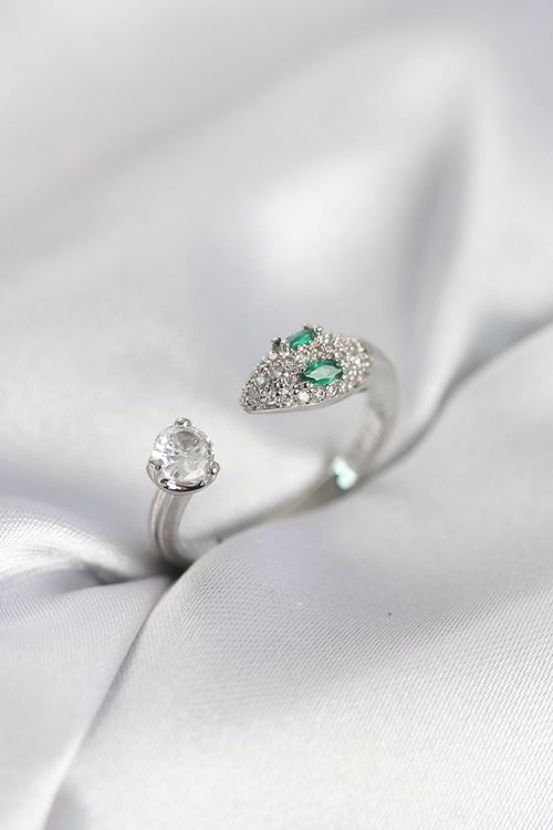 YRTCL Yılan Model Zirkon Taşlı Gümüş Renk Kadın Yüzük