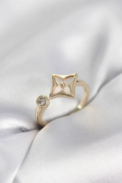 YRTCL Gold Renk Köşeli Yonca Model Zirkon Taşlı Kadın Yüzük