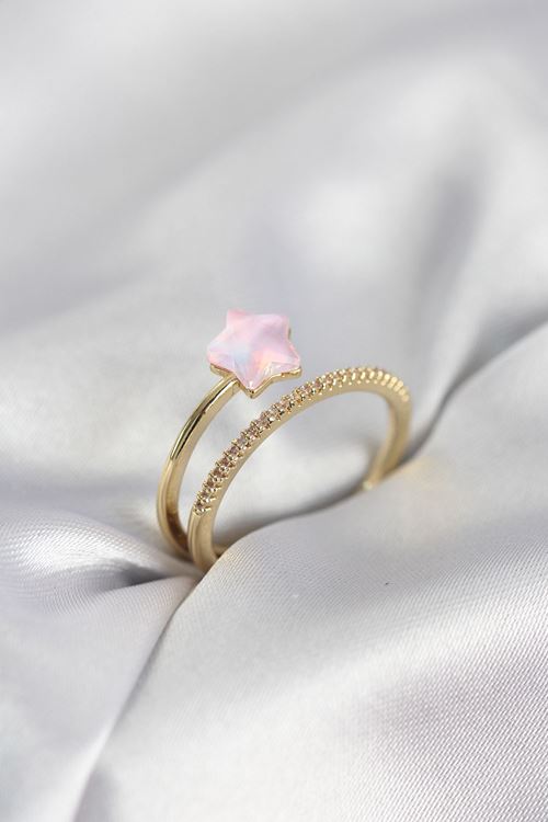 YRTCL Gold Renk Zirkon Taşlı Pembe Halley Model Kadın Yüzük