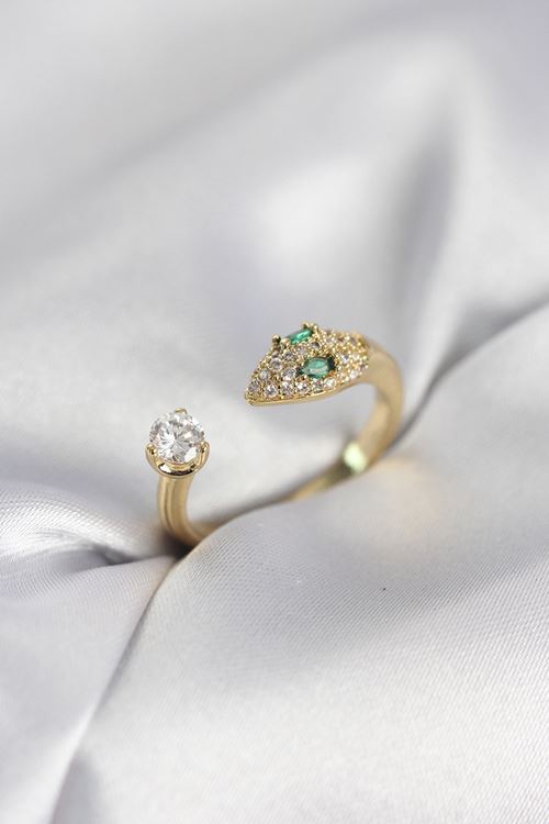 YRTCL Yılan Model Zirkon Taşlı Gold Renk Kadın Yüzük