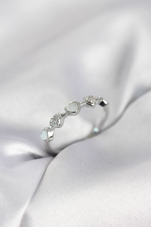 YRTCL Gümüş Renk Minimal Kalp Model Zirkon Taşlı Pirinç Kadın Yüzük