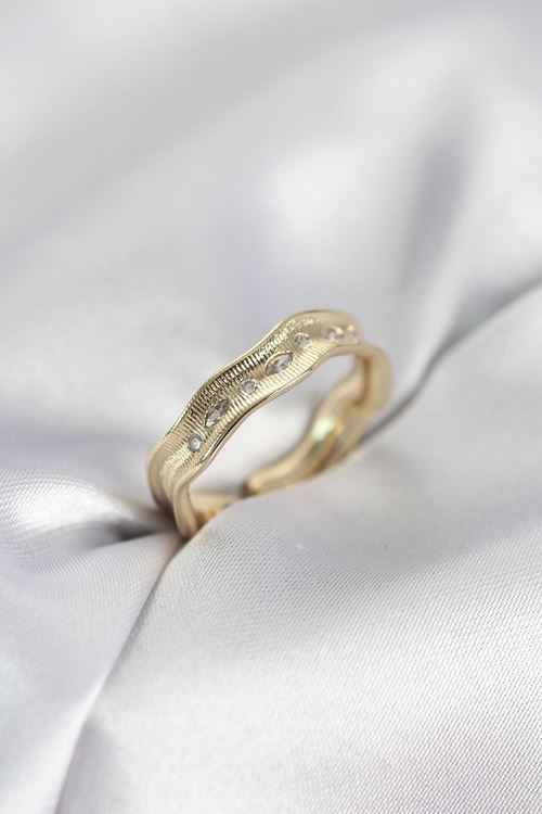 YRTCL Gold Renk Su Damlası Model Zirkon Taşlı Kadın Yüzük