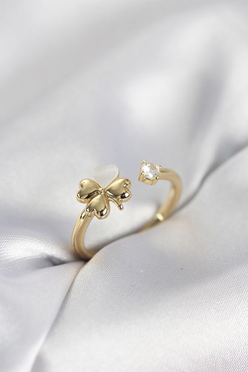 YRTCL Gold Renk Yonca Model Sedefli Kadın Yüzük