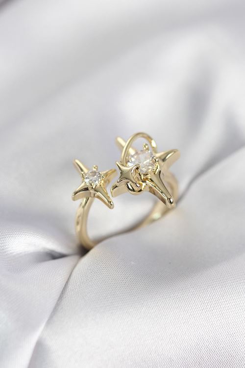 YRTCL Gold Renk Kutup Yıldızı Model Zirkon Taşlı Kadın Yüzük